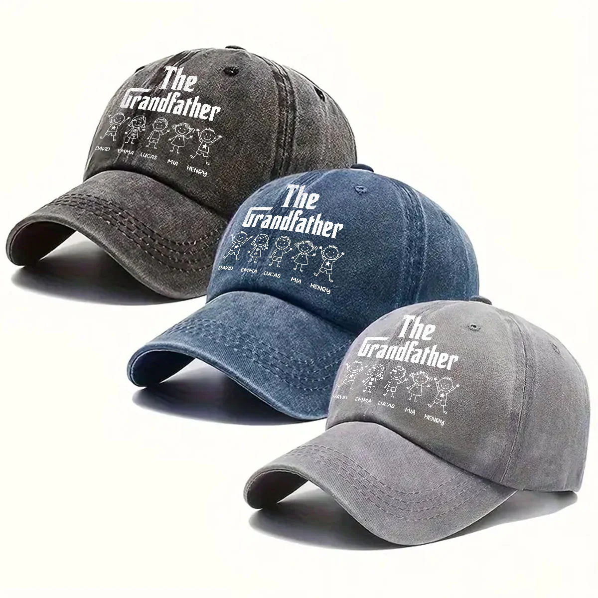 The Grandfather Version 2 - Personalized Custom Vintage Washed Denim Cap - Image 4