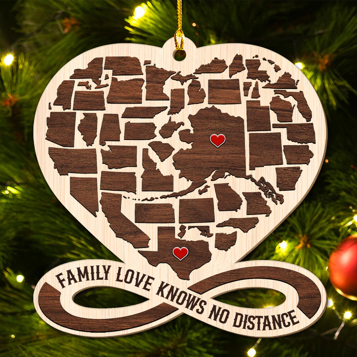 The Heart Knows No Distance - Personalized Custom Wood Ornament - Image 2