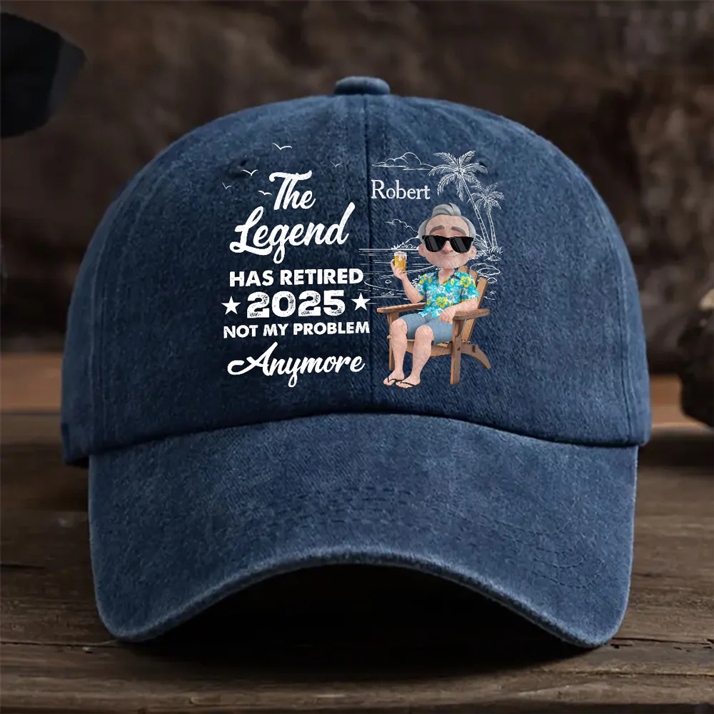 The Legend Has Retired Vintage - Personalized Custom Vintage Washed Denim Cap - Image 7