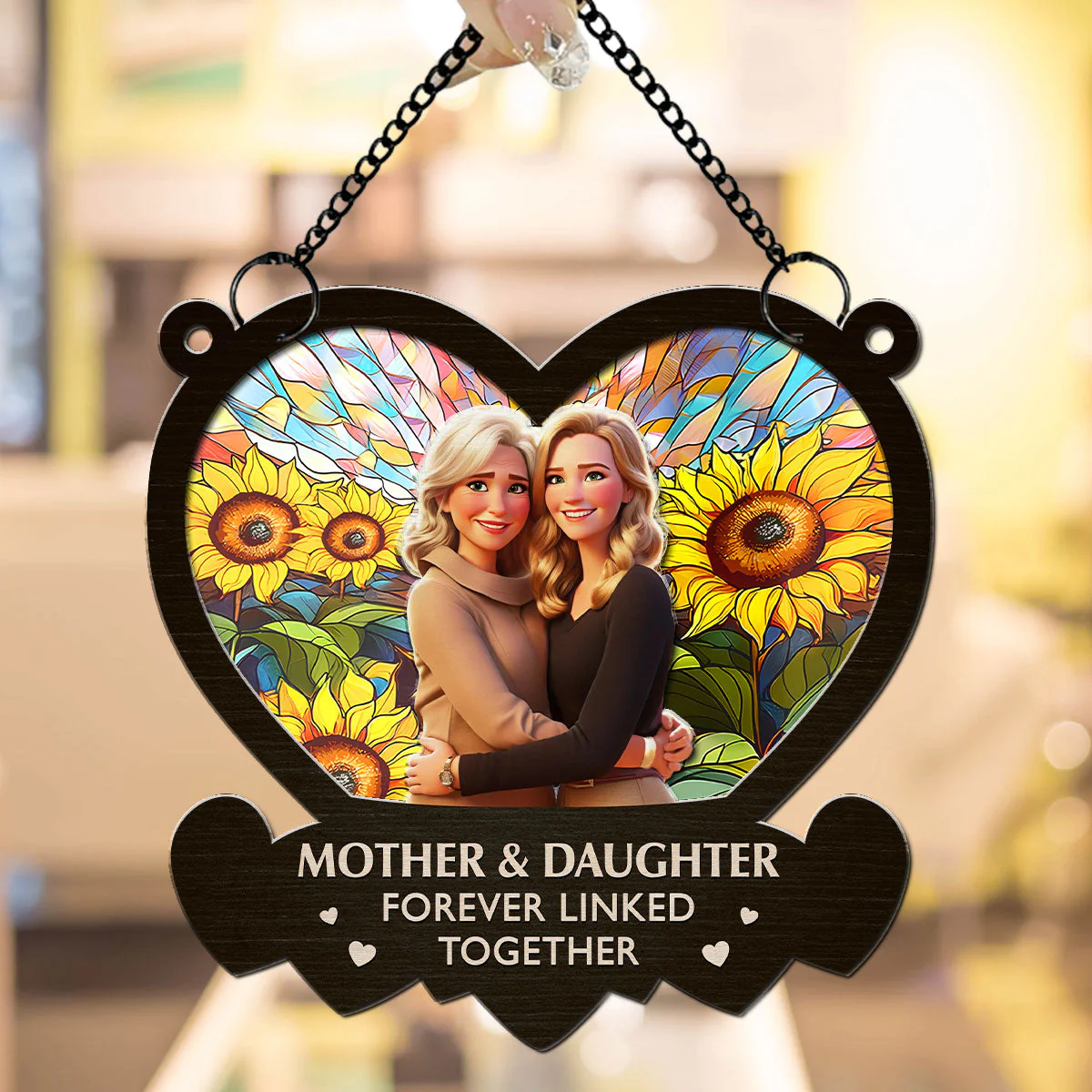 The Link Between Mother And Daughter Cartoon - Personalized Custom Suncatcher - Image 2