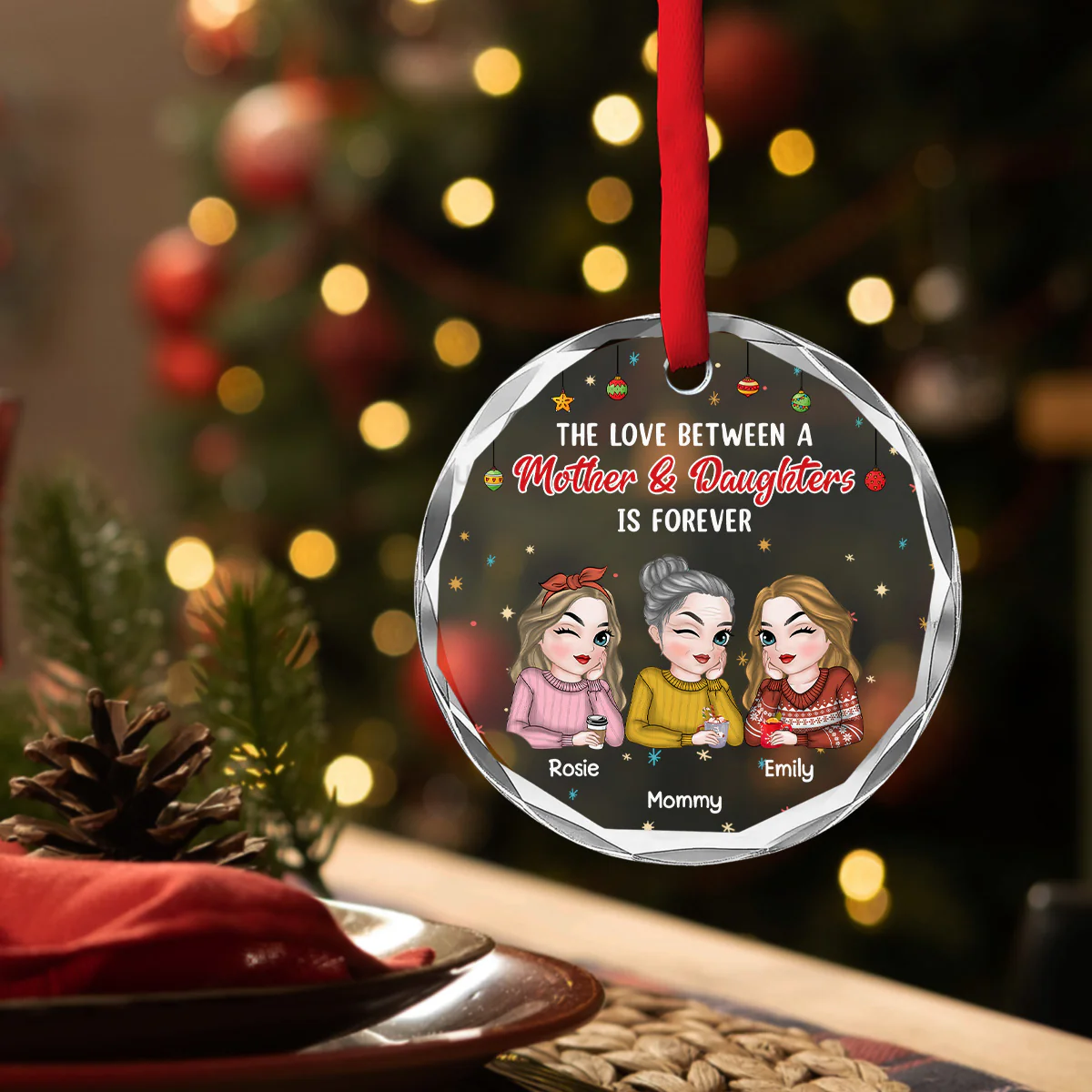 The Love Between A Mother And Daughter - Personalized Custom Glass Ornament - Image 5