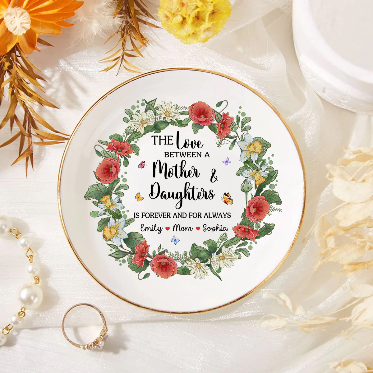 The Love Between A Mother And Daughters Is Forever - Personalized Custom Jewelry Dish - Image 2