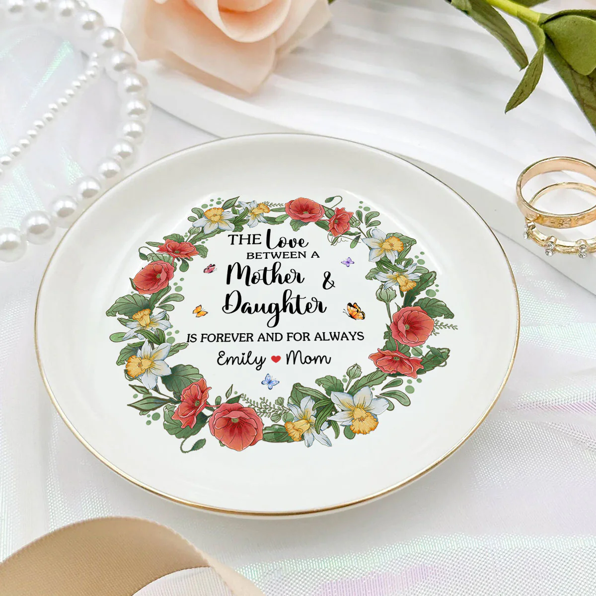 The Love Between A Mother And Daughters Is Forever - Personalized Custom Jewelry Dish - Image 3