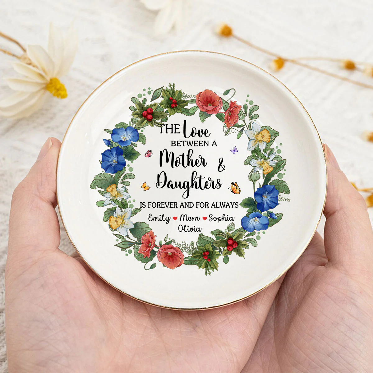 The Love Between A Mother And Daughters Is Forever - Personalized Custom Jewelry Dish - Image 4