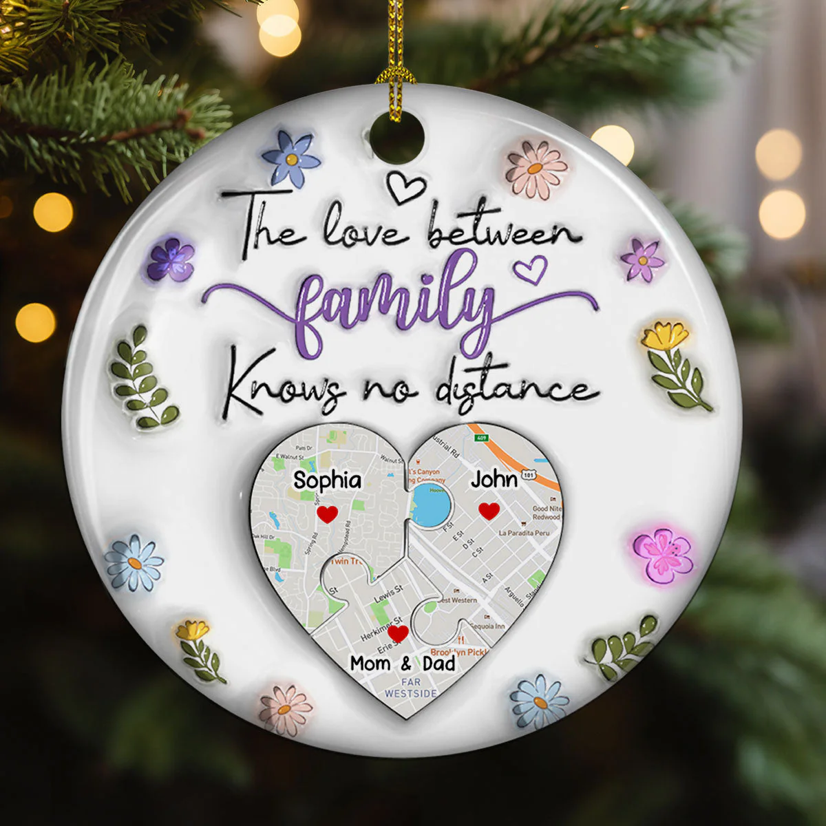 The Love Between Family Knows No Distance - Personalized Custom 3D Inflated Effect Ceramic Ornament - Image 3