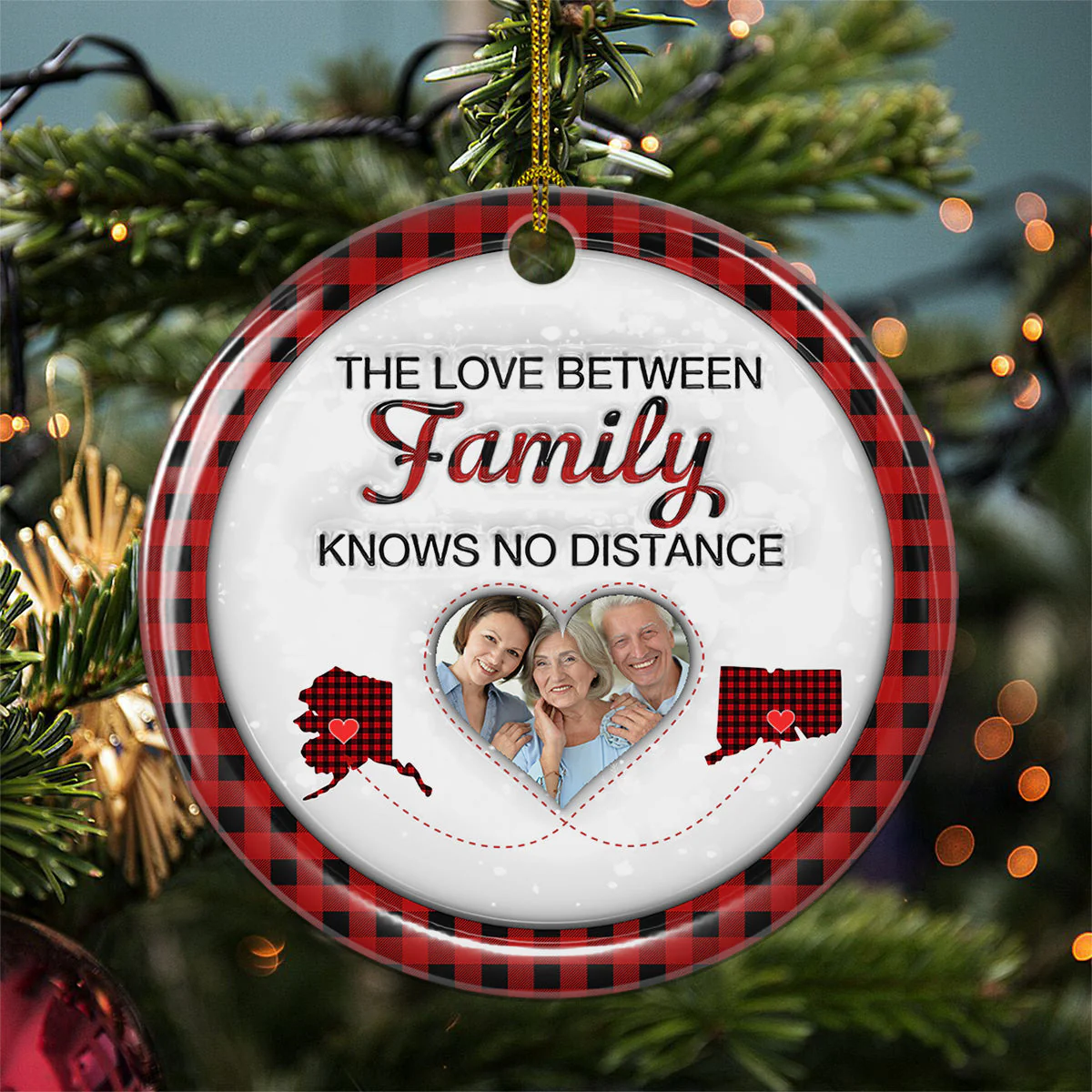The Love Between Family Knows No Distance Version 2 - Personalized Custom 3D Inflated Effect Ceramic Ornament - Image 3