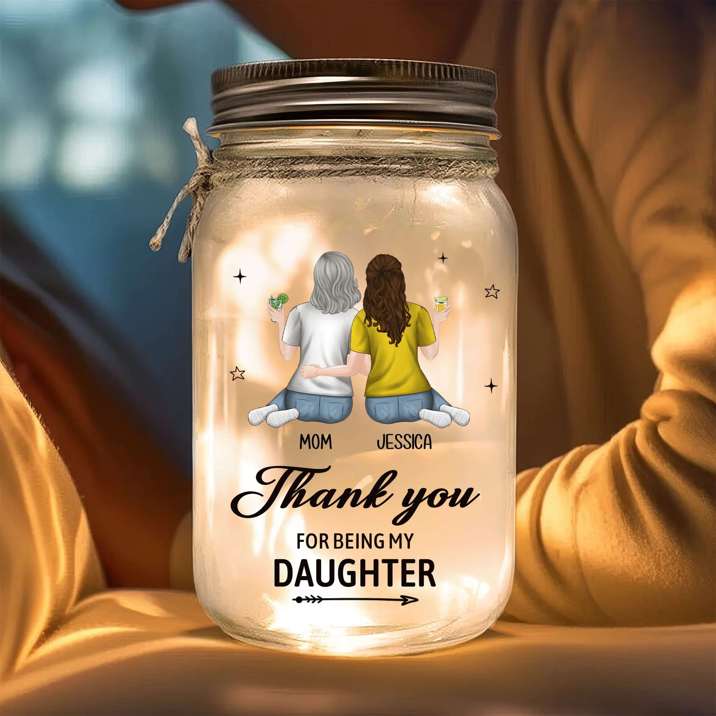 The Love Between Mother And Daughters Is Forever - Personalized Custom Mason Jar Light - Image 3