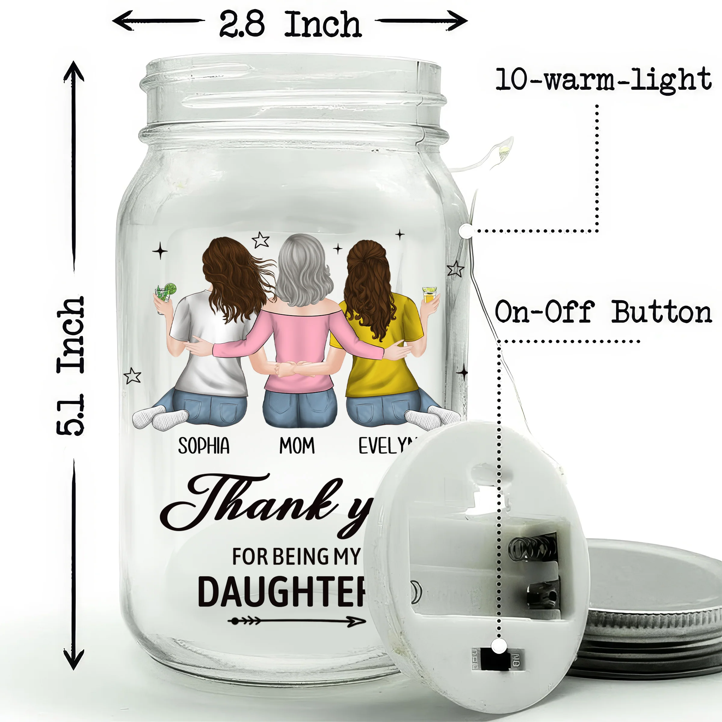 The Love Between Mother And Daughters Is Forever - Personalized Custom Mason Jar Light - Image 5