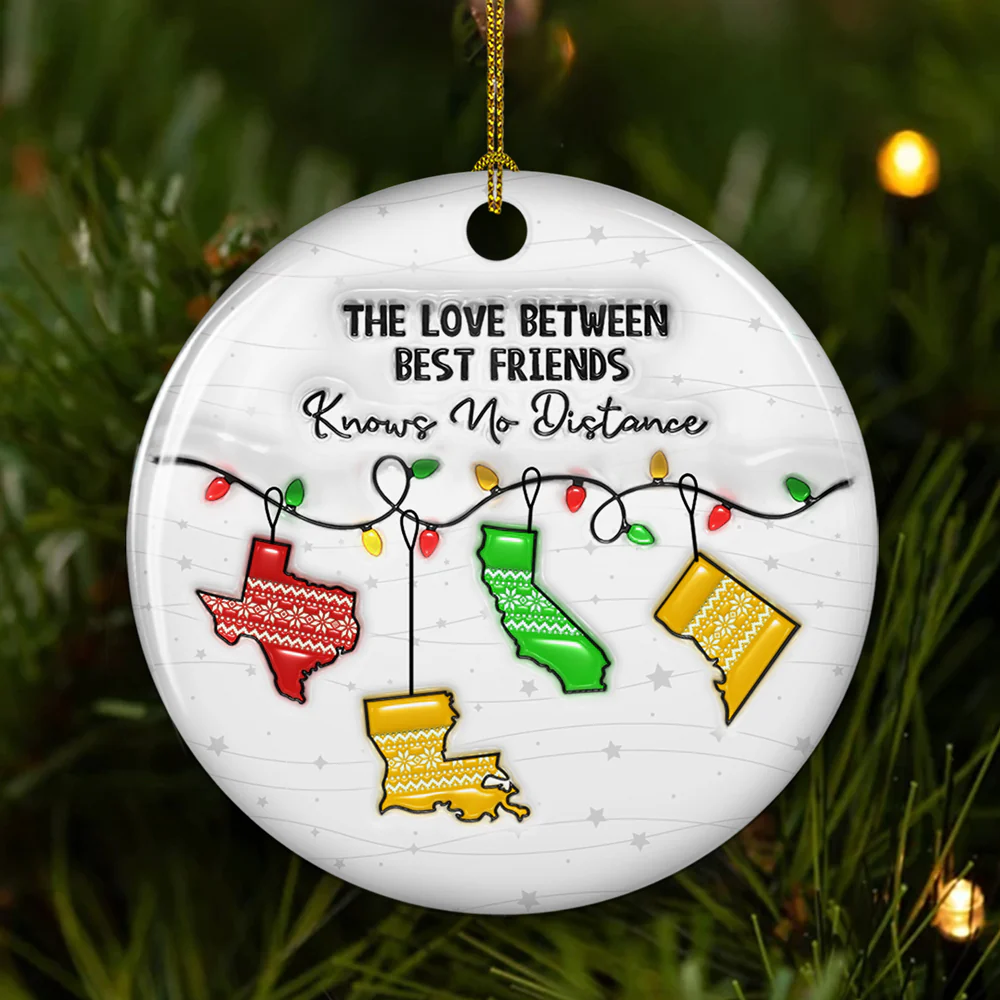 The Love Between Sisters Know No Distance - Personalized Custom 3D Inflated Effect Ceramic Ornament - Image 3