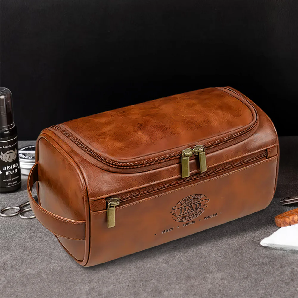 The Man The Myth The Legend - Personalized Custom Engraved Leather Toiletry Bag - Image 3