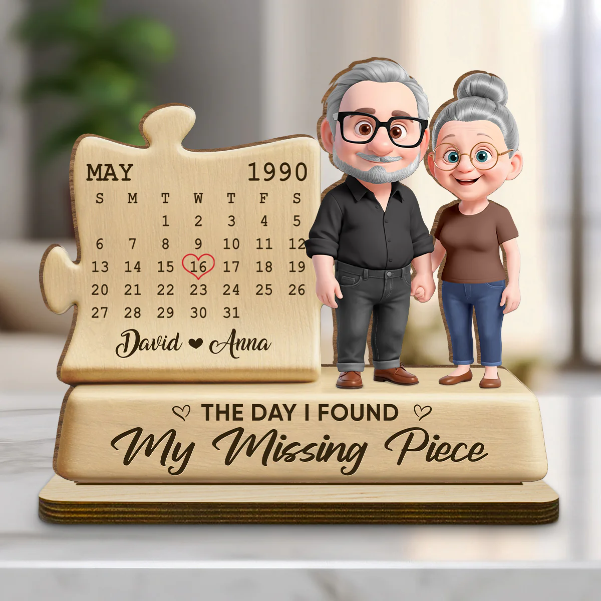 The Missing Piece - Personalized Custom 2-Layer Wood Plaque With Flat Base