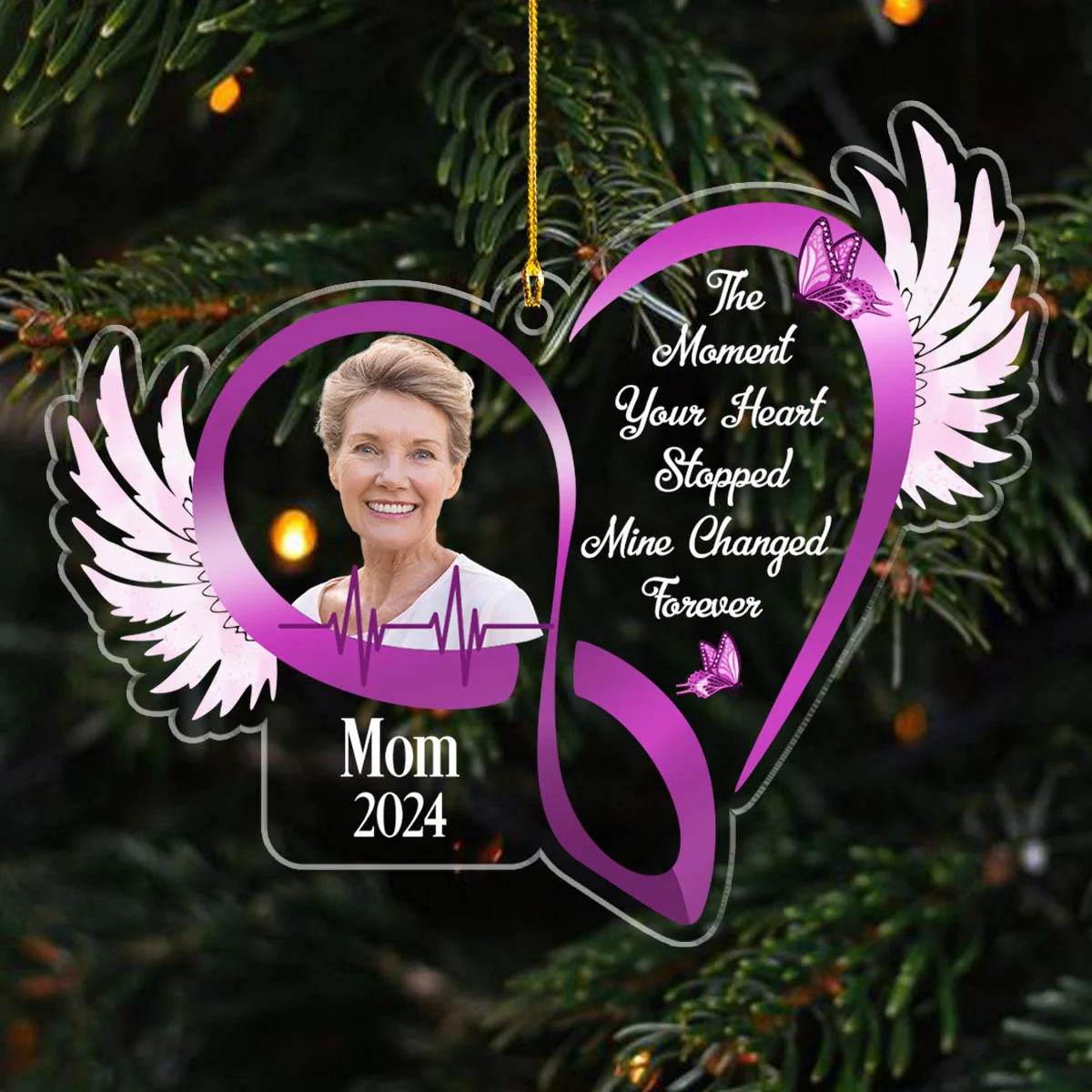 The Moment Your Heart Stopped Mine Changed Forever - Personalized Custom Acrylic Ornament - Image 3