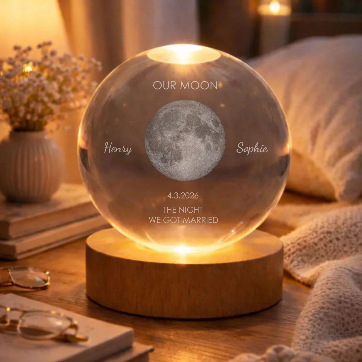 The Moon On Our Day - Personalized Custom Crystal Globe Lamp - Image 5
