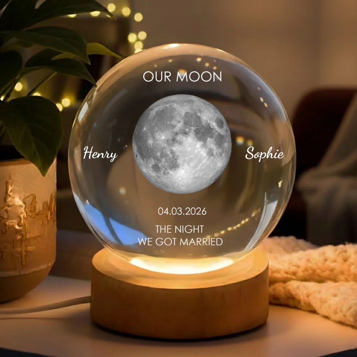 The Moon On Our Day - Personalized Custom Crystal Globe Lamp - Image 7