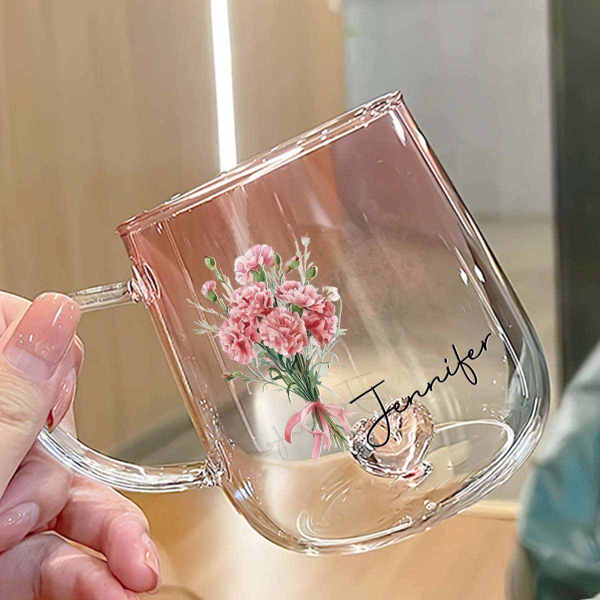 The Most Beautiful Flower Is You - Personalized Custom Pink Gradient Glass Mug - Image 3