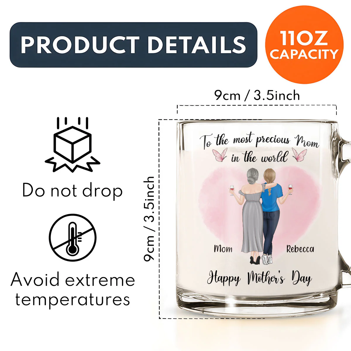The Most Precious Mom - Personalized Custom Glass Mug - Image 5