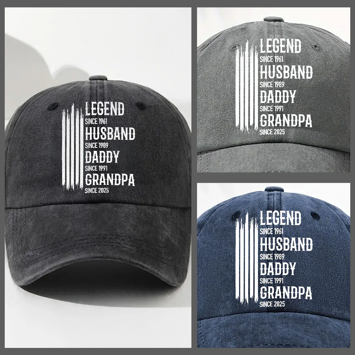 The Original Legend - Personalized Custom Vintage Washed Denim Cap - Image 3