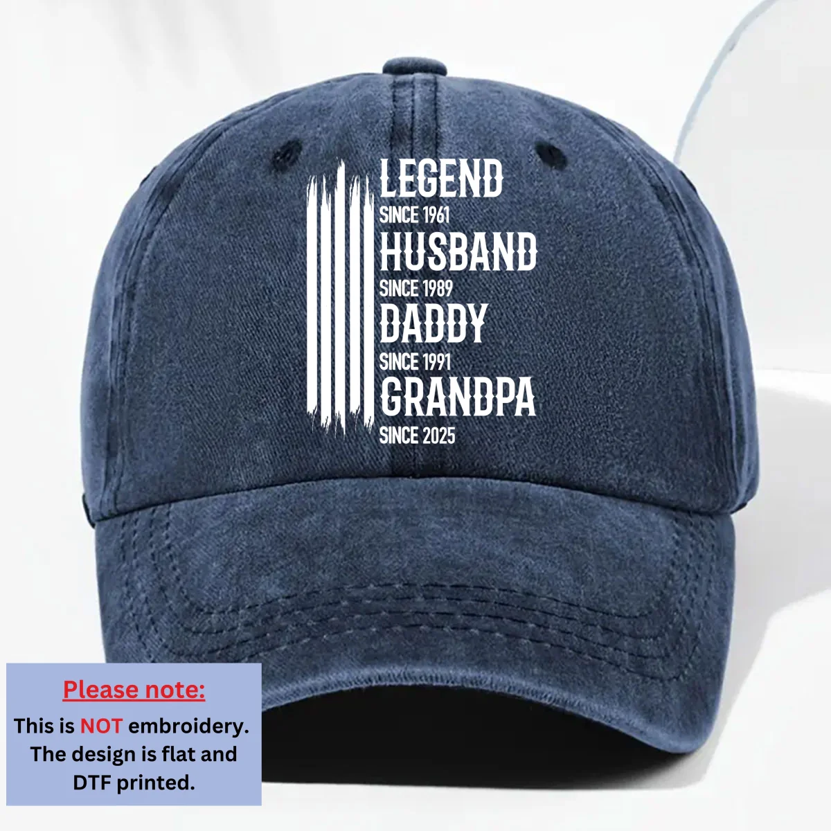 The Original Legend - Personalized Custom Vintage Washed Denim Cap - Image 8
