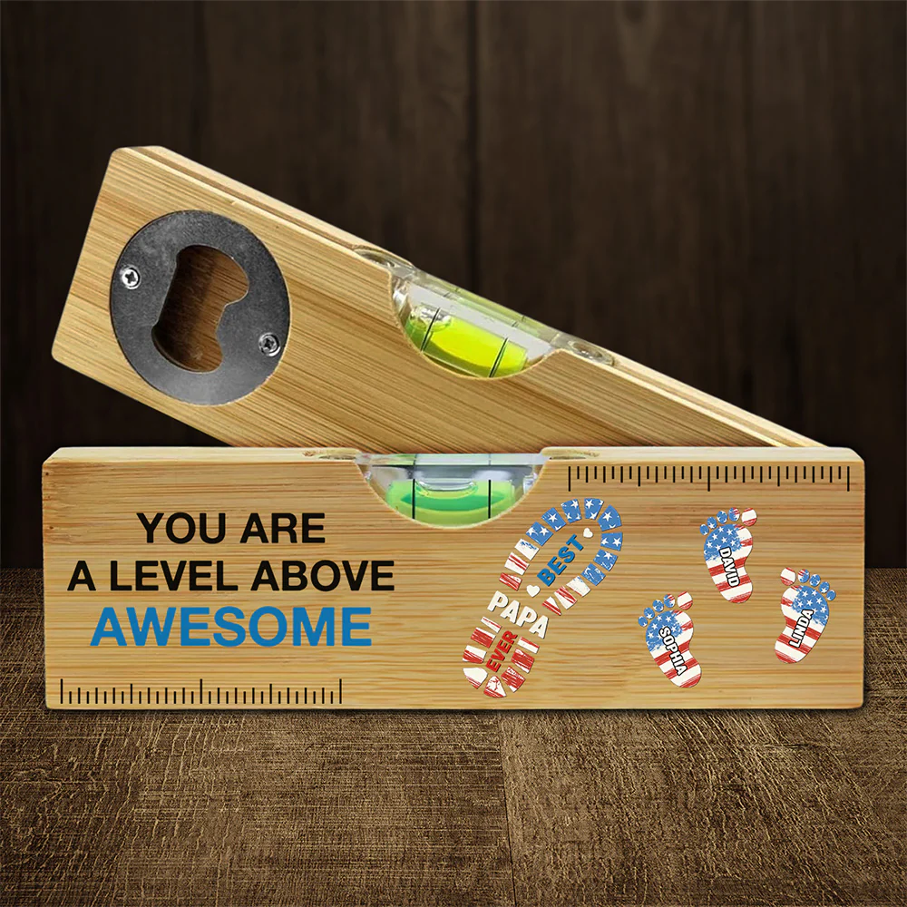 The Power Of Dad Comes From Love - Personalized Custom Wooden Spirit Level Bottle Opener - Image 2