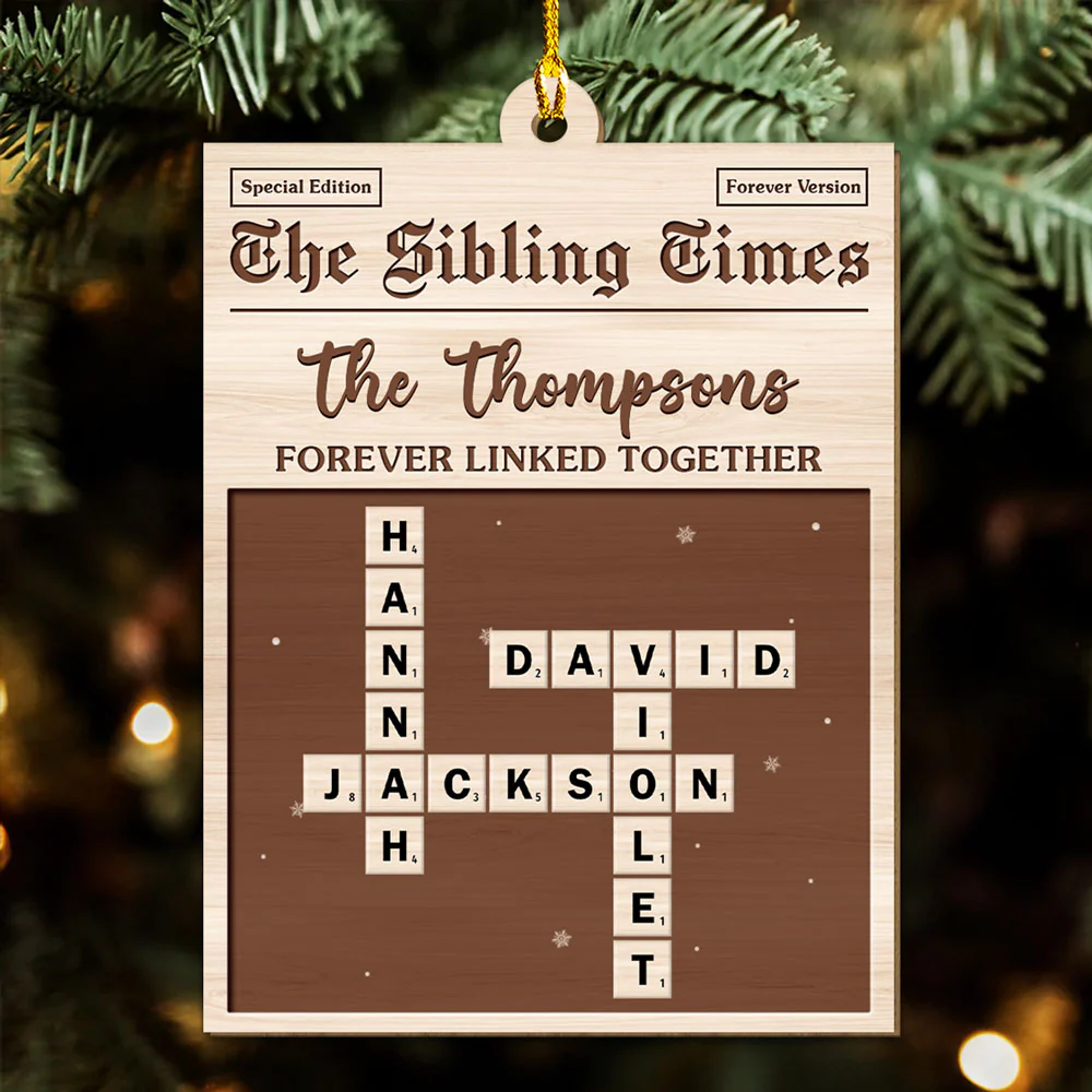 The Siblings Time - Personalized Custom 3D Effect Wood Ornament - Image 3