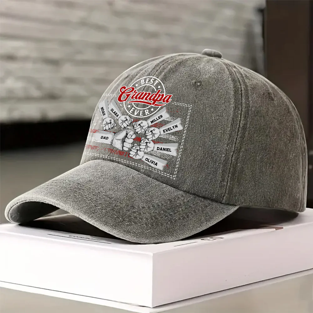 The Strength Of A Dad Is Born From Love - Personalized Custom Vintage Washed Denim Cap - Image 5