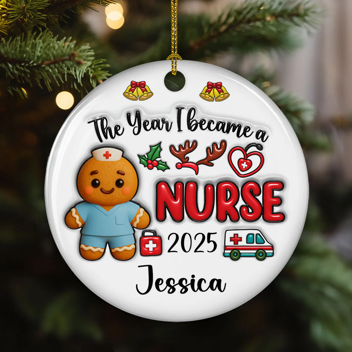 The Year I Became A Nurse - Personalized Custom 3D Inflated Effect Ceramic Ornament - Image 2