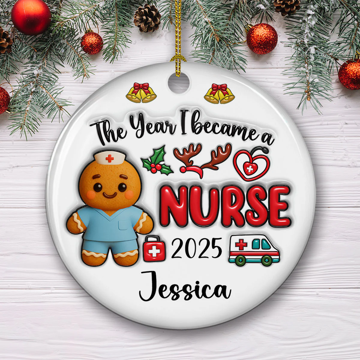 The Year I Became A Nurse - Personalized Custom 3D Inflated Effect Ceramic Ornament - Image 3