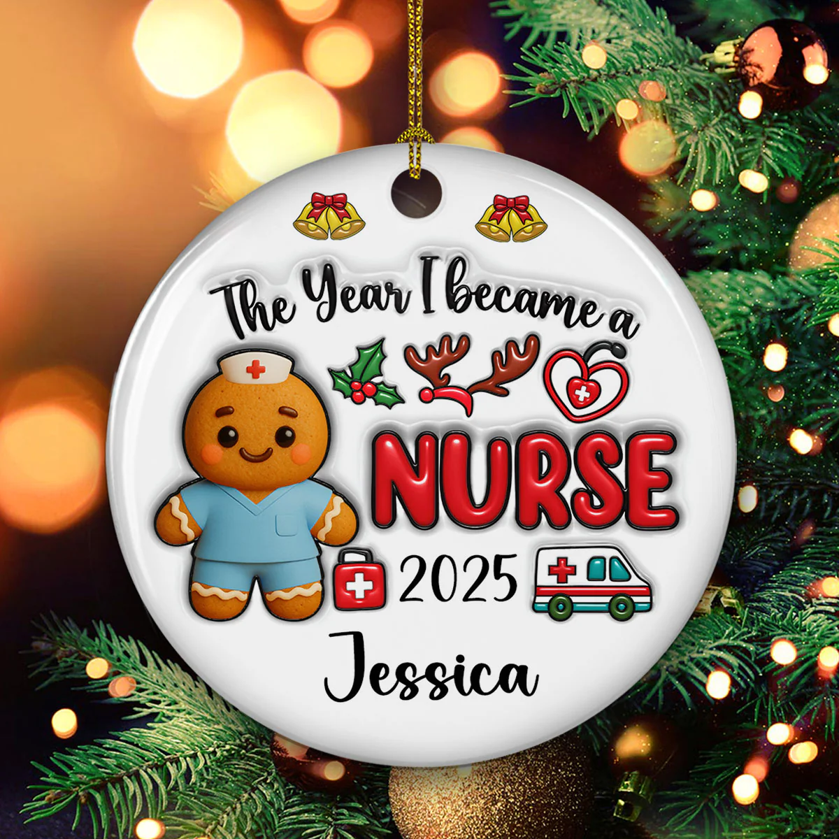 The Year I Became A Nurse - Personalized Custom 3D Inflated Effect Ceramic Ornament - Image 4