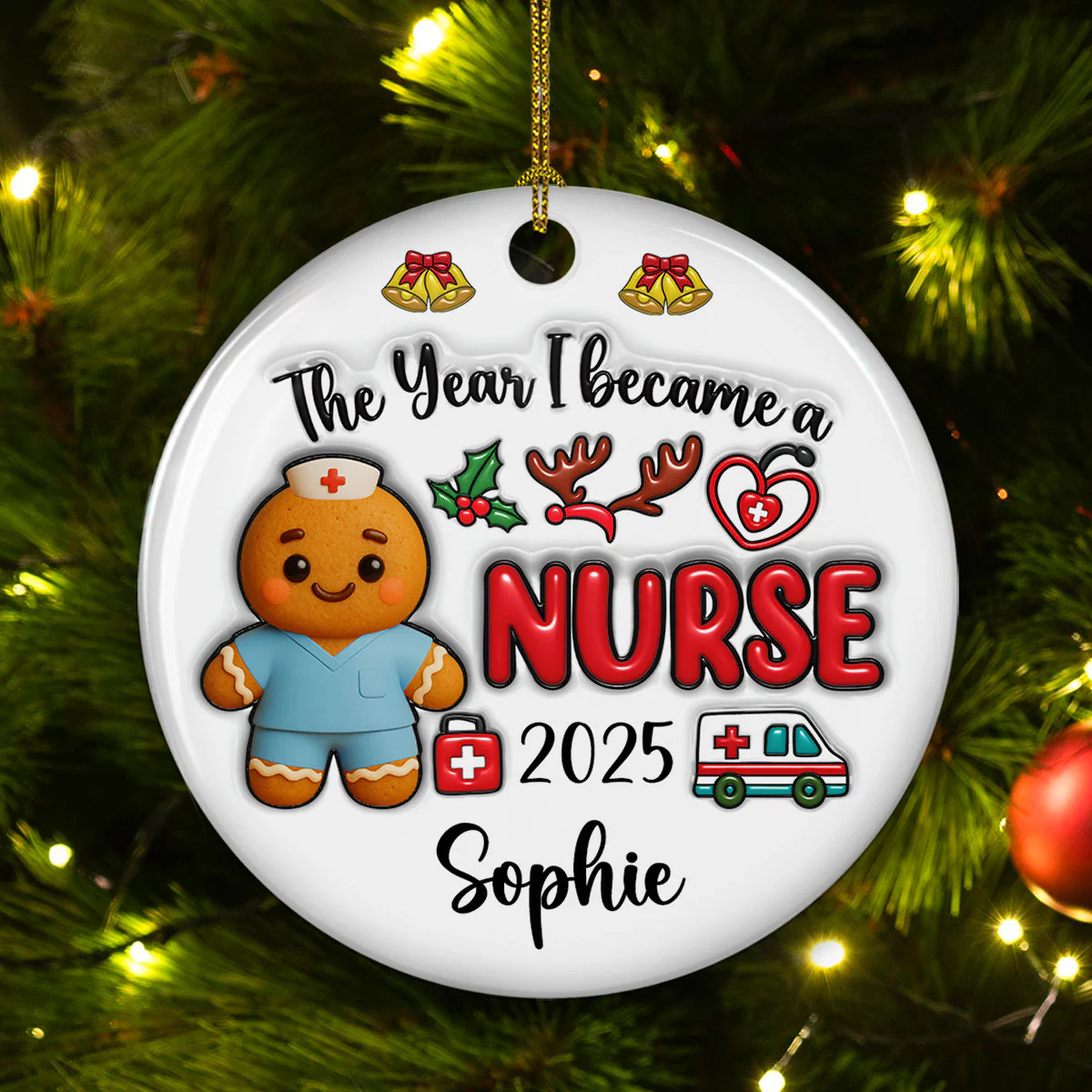 The Year I Became A Nurse - Personalized Custom 3D Inflated Effect Ceramic Ornament - Image 5