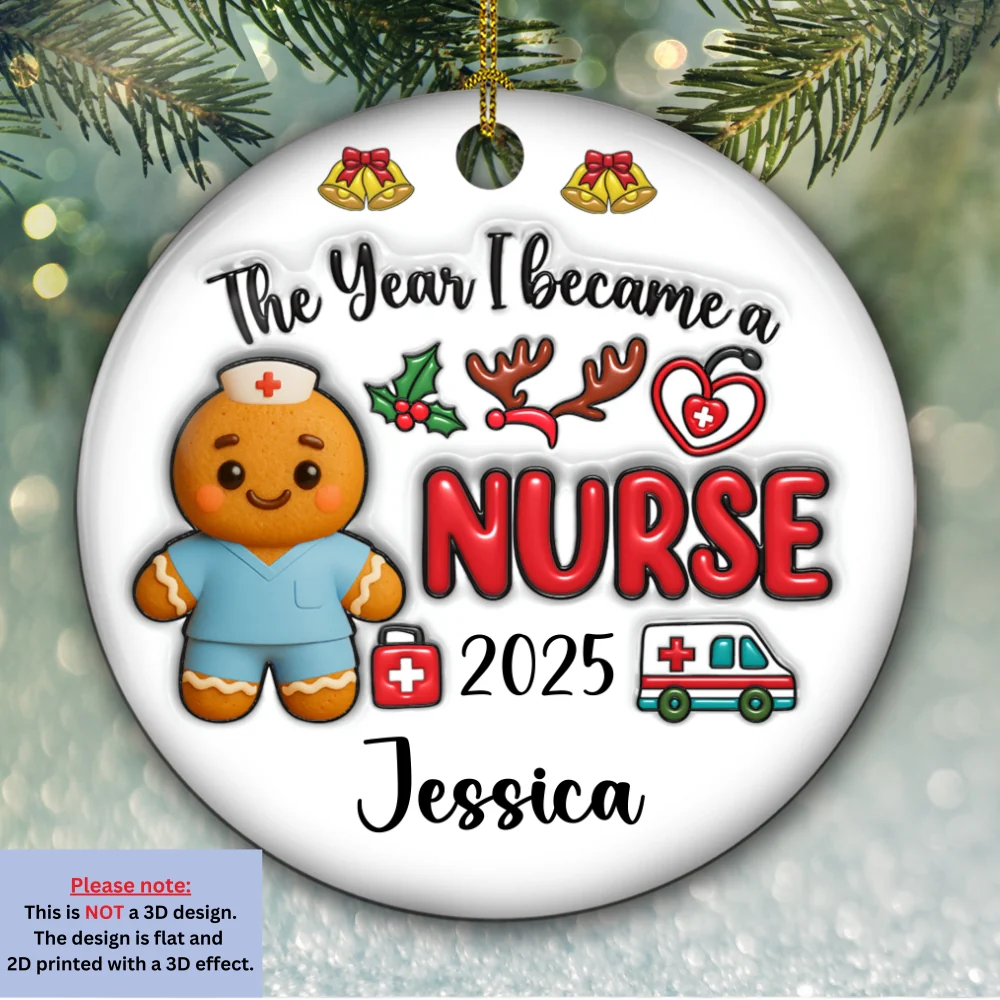 The Year I Became A Nurse - Personalized Custom 3D Inflated Effect Ceramic Ornament - Image 6