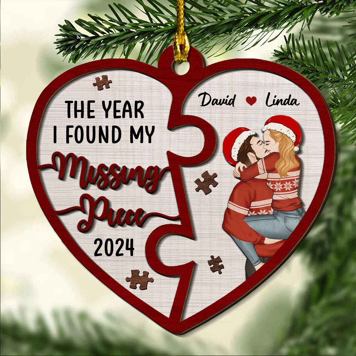 The Year I Found My Missing Piece Heart Puzzle - Personalized Custom 2-Layered Wood Ornament - Image 2