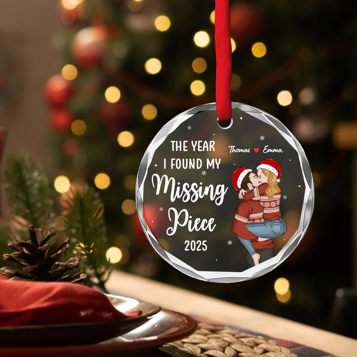 The Year I Found My Missing Piece Heart Puzzle - Personalized Custom Glass Ornament - Image 3