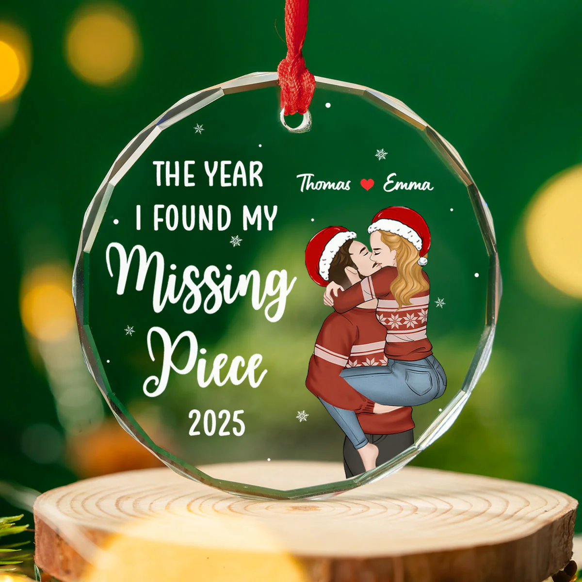 The Year I Found My Missing Piece Heart Puzzle - Personalized Custom Glass Ornament - Image 4