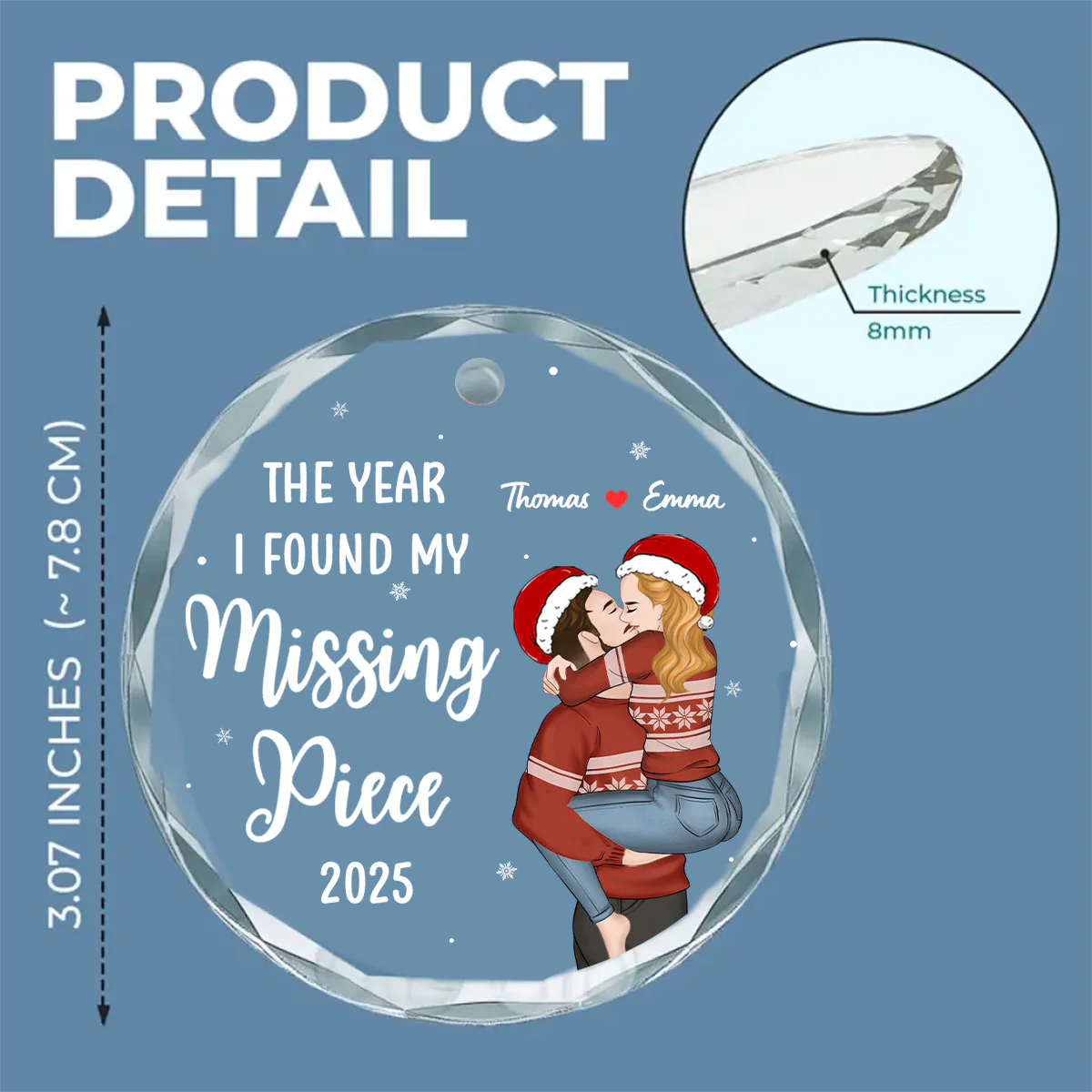 The Year I Found My Missing Piece Heart Puzzle - Personalized Custom Glass Ornament - Image 5