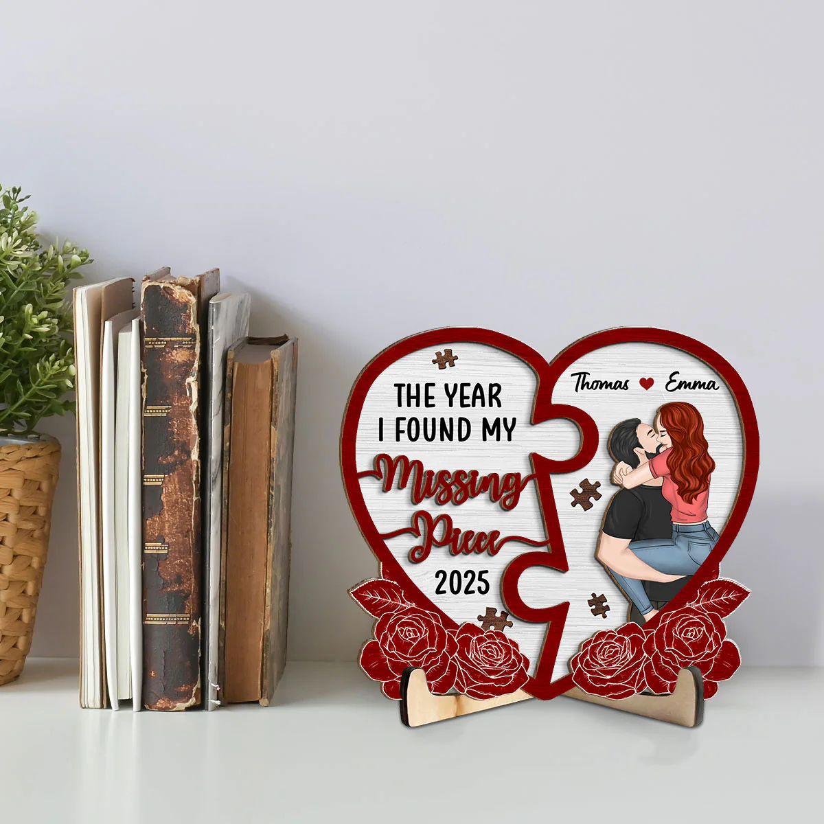 The Year I Found My Missing Piece Heart Puzzle - Personalized Custom Wooden Plaque - Image 4