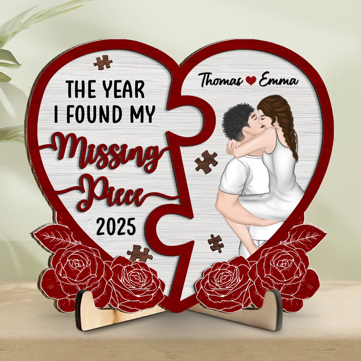 The Year I Found My Missing Piece Heart Puzzle - Personalized Custom Wooden Plaque - Image 6