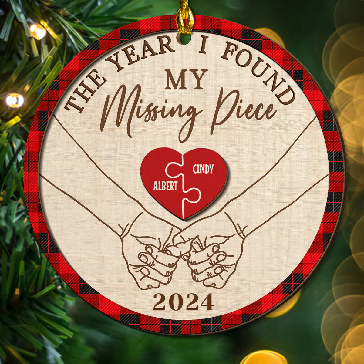 The Year I Found My Missing Piece - Personalized Custom Freeshape 2-Layered Wood Ornament - Image 3