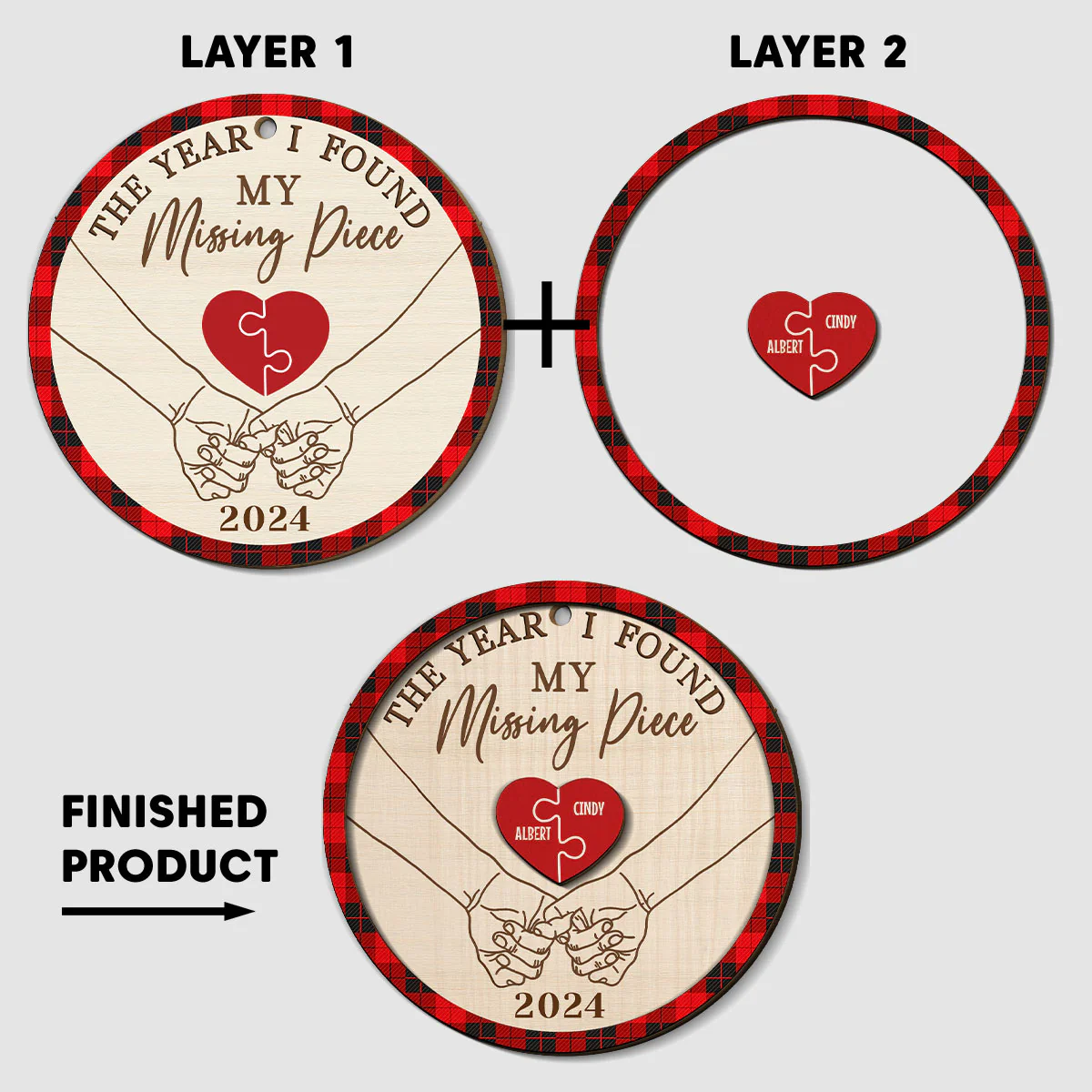 The Year I Found My Missing Piece - Personalized Custom Freeshape 2-Layered Wood Ornament - Image 4