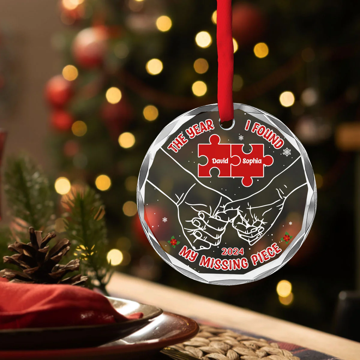 The Year I Found My Missing Piece - Personalized Custom Glass Ornament - Image 2