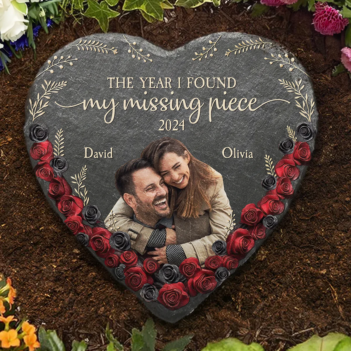 The Year I Found - Personalized Custom Heart Shaped Stone - Image 4