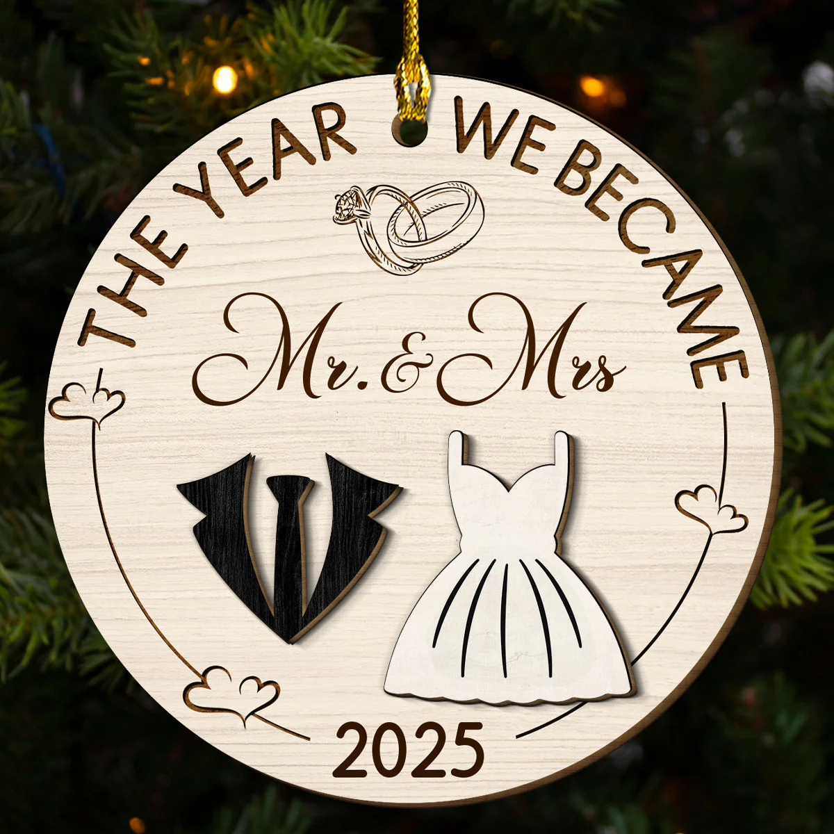The Year Love Became Forever - Personalized Custom Freeshape 2-Layered Wood Ornament - Image 2