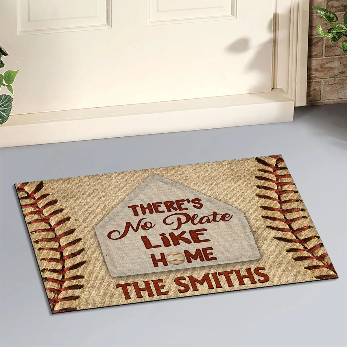 There Is No Plate Like Home Baseball -  Personalized Custom Doormat - Image 2