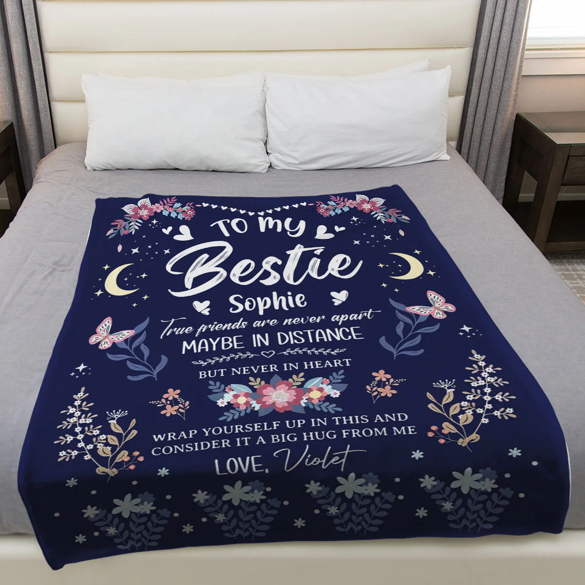 Thinking Of You Far Away - Personalized Custom Fleece Blanket - Image 2