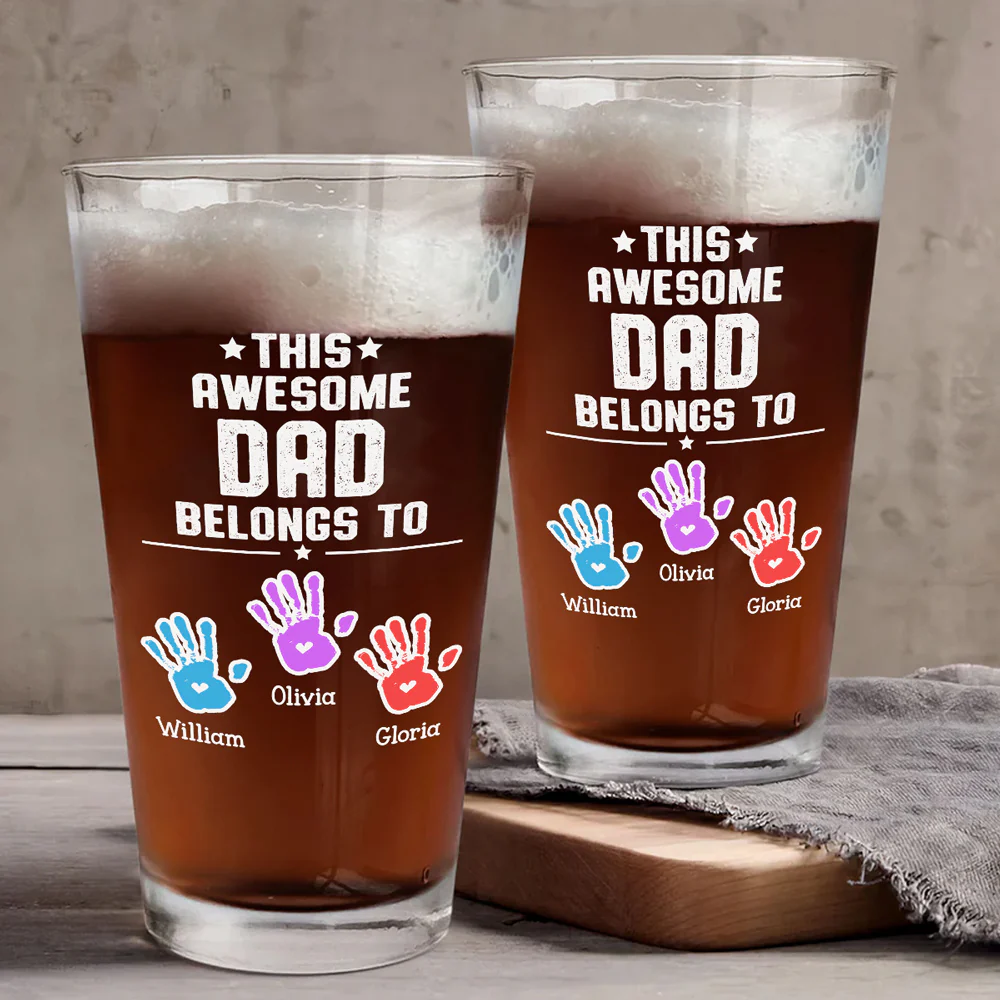 This Awesome Dad Belongs To - Personalized Custom Beer Glass - Image 5