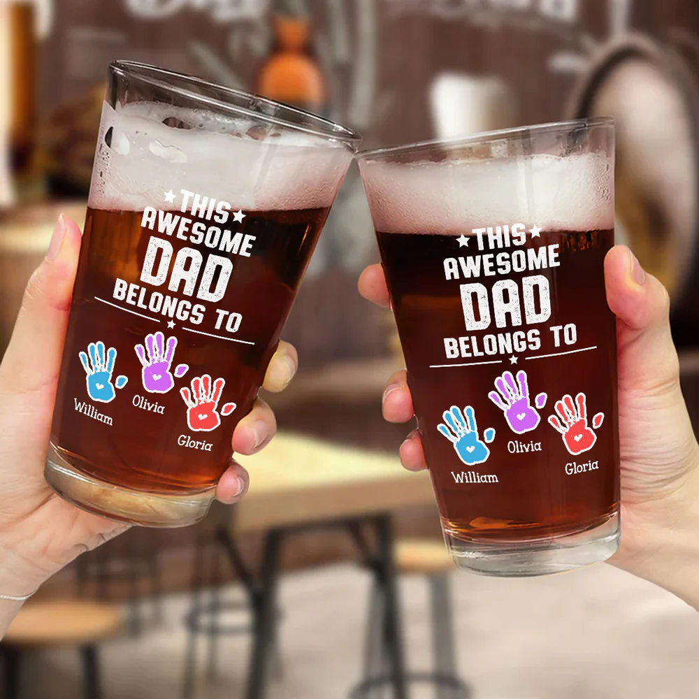 This Awesome Dad Belongs To - Personalized Custom Beer Glass - Image 6