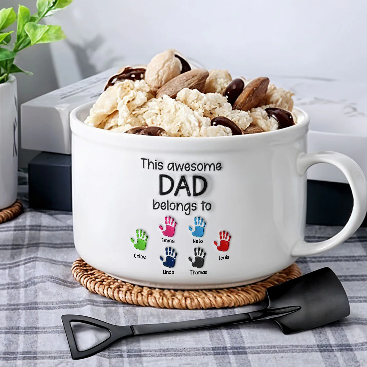 This Awesome Dad Belongs To - Personalized Custom Ceramic Bowl - Image 2