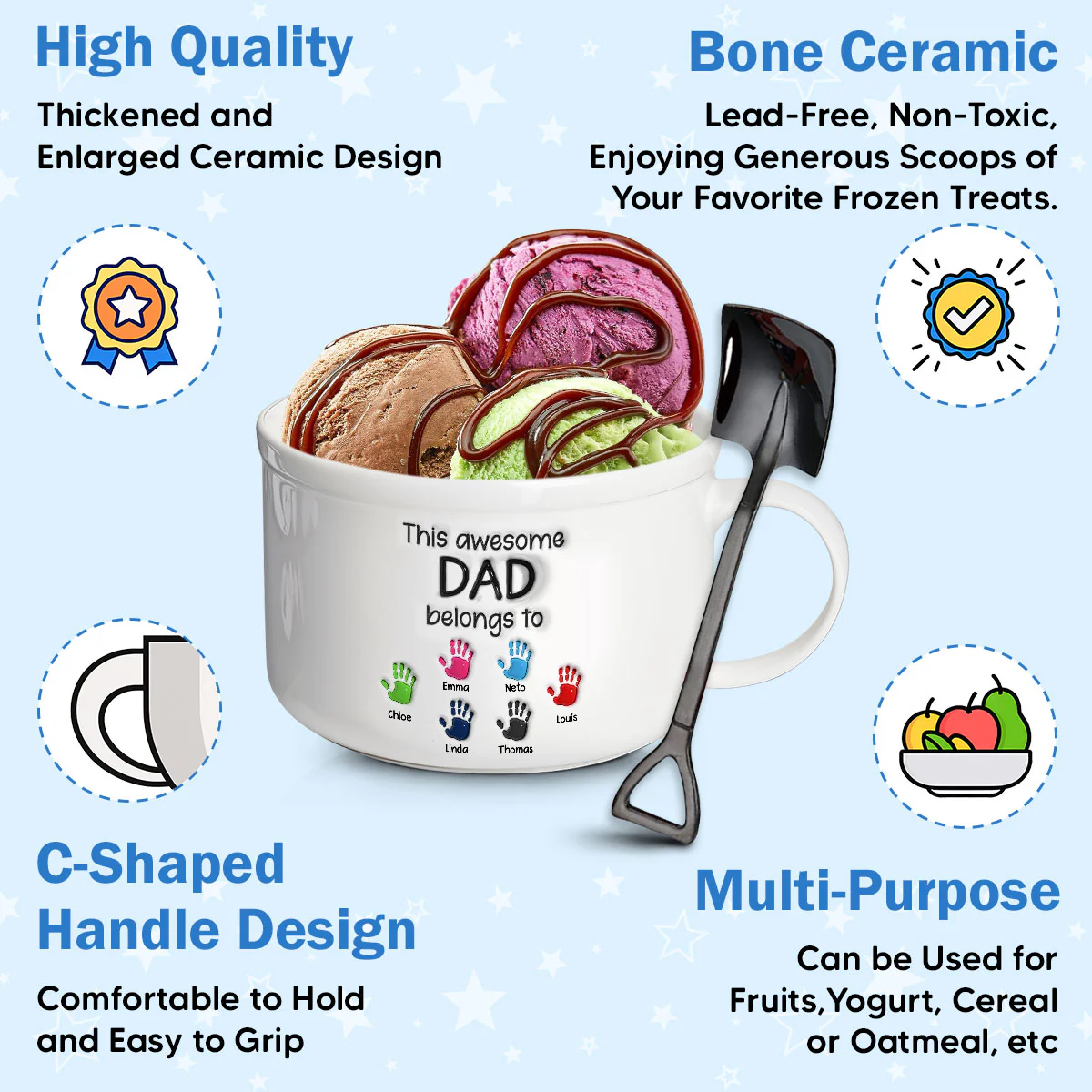 This Awesome Dad Belongs To - Personalized Custom Ceramic Bowl - Image 5