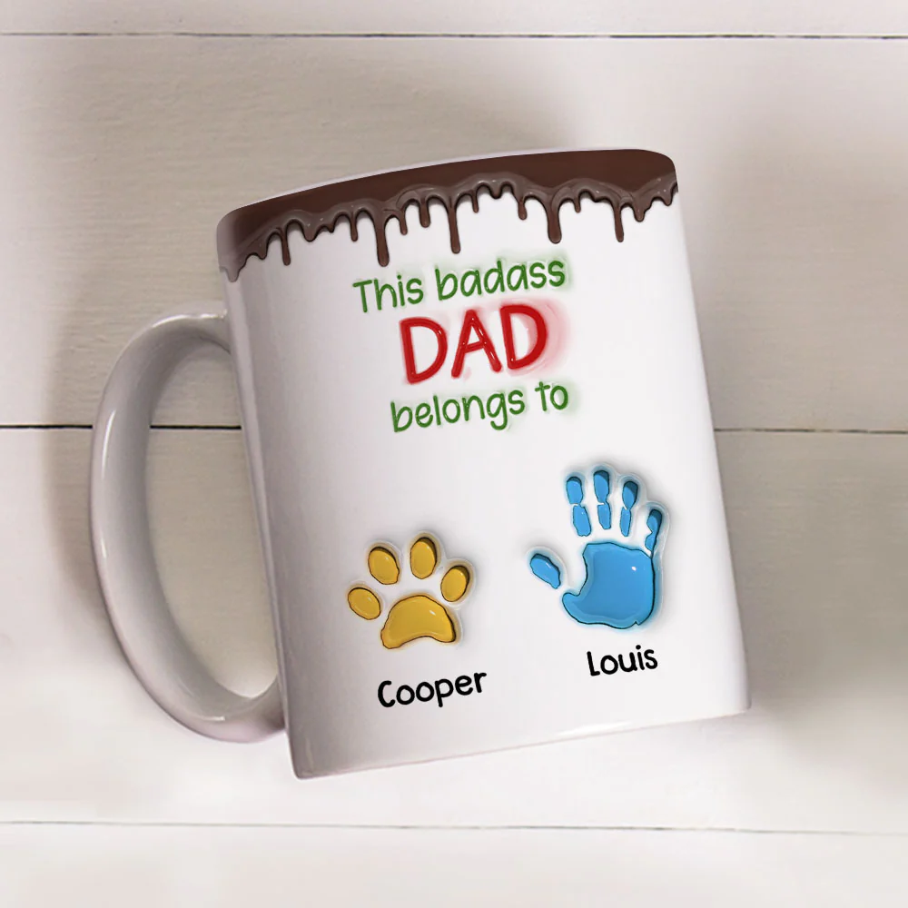 This Awesome Dad Belongs To Us - Personalized Custom 3D Inflated Effect Mug - Image 2
