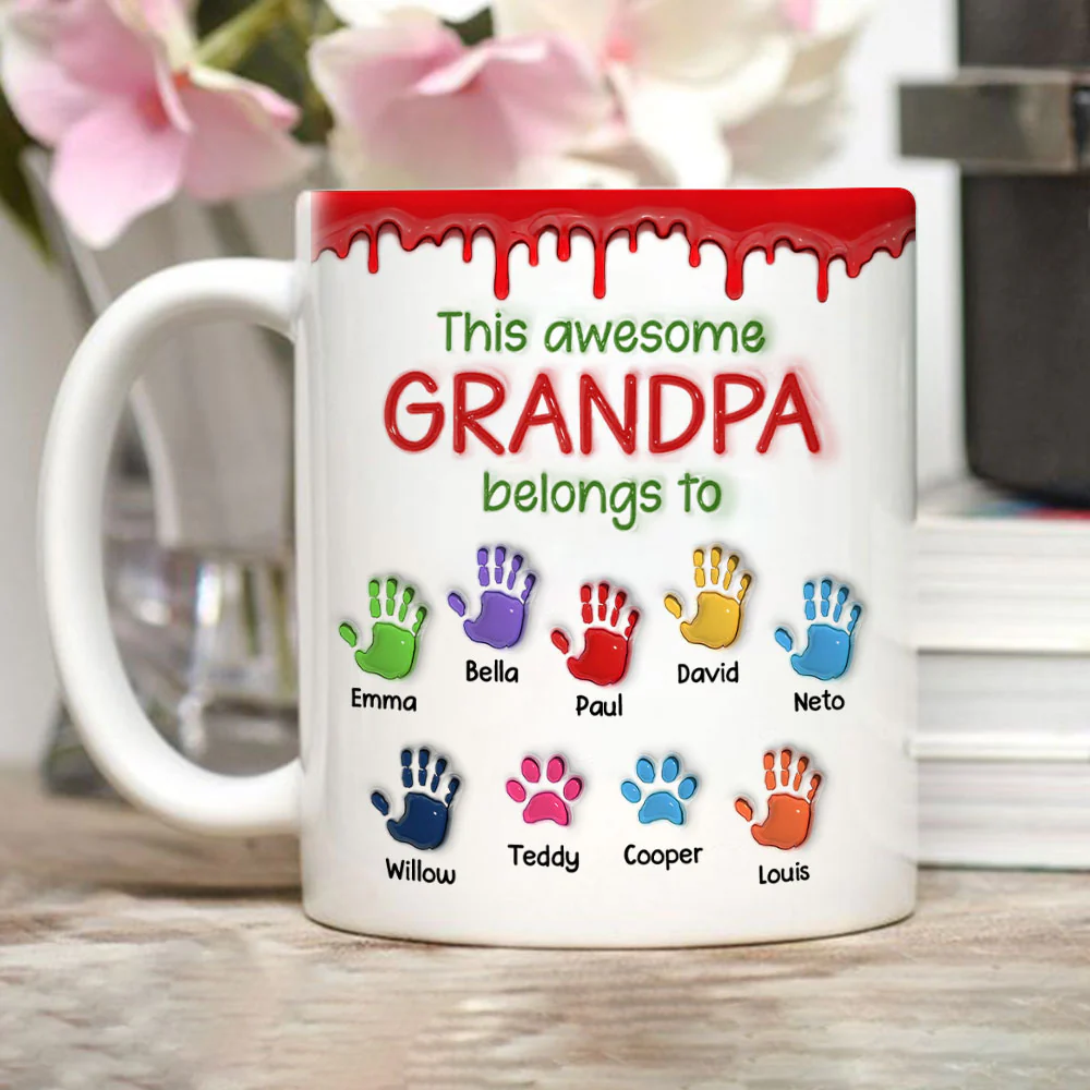 This Awesome Dad Belongs To Us - Personalized Custom 3D Inflated Effect Mug - Image 5
