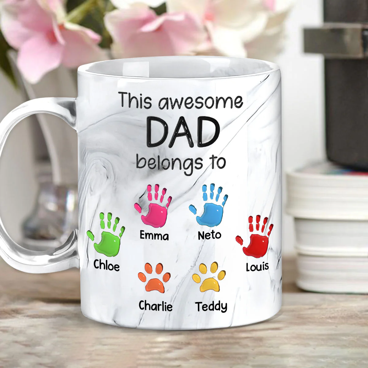 This Awesome Dad Grandpa Belongs To - Personalized Custom Grey Marble Mug - Image 2